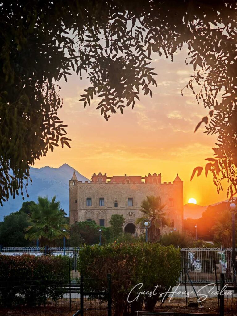 The Zisa Castle of Palermo 1 Zisa Castle gardens in Palermo at sunset near Guest House Scalia.